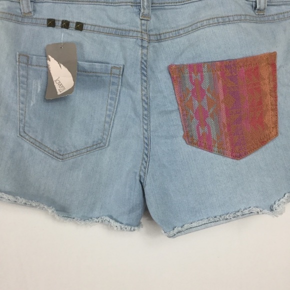 tribal print studded distressed raw hem Jeans - Picture 7 of 8